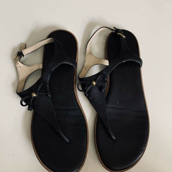 Cole Haan Shoes - Cole Haan Black Leather T Strap Sling Back Sandals